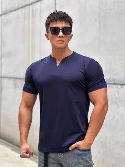 Mens Clothing New Fashion V neck Short Sleeve T Shirt Men Slim Fit T-shirt Men cotton Casual Summer Gym Fitness Tee shirt