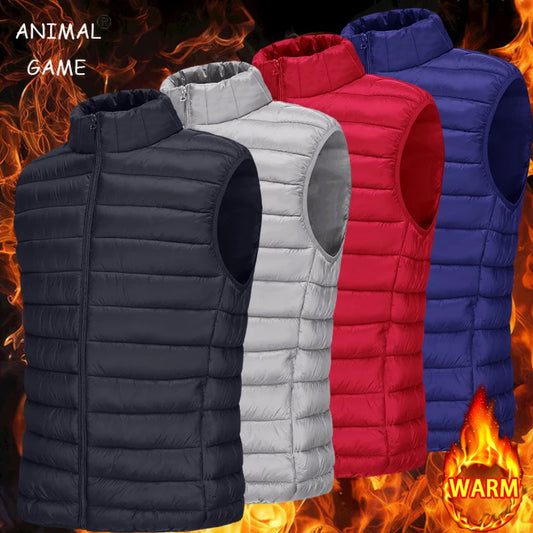 Autumn Men's Casual Vest Lightweight Sleeveless Jacket Full Zipper Outerwear Vest Outdoor Cotton Vest with Pockets