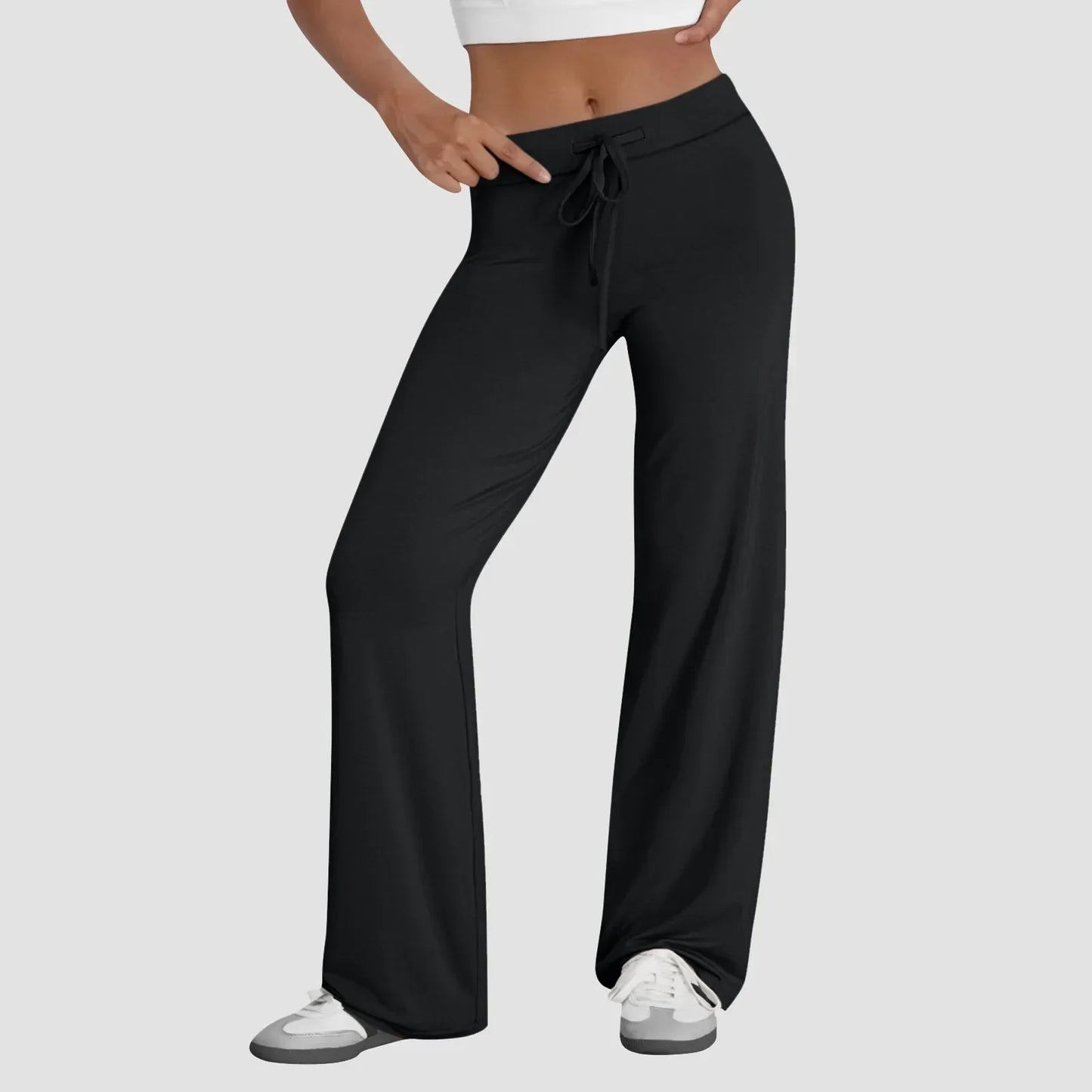 Activewear Women Wide Leg Pants Casual Cotton Yoga Pants With Pockets High Waist Drawstring Baggy Sweatpants Flare Leggings