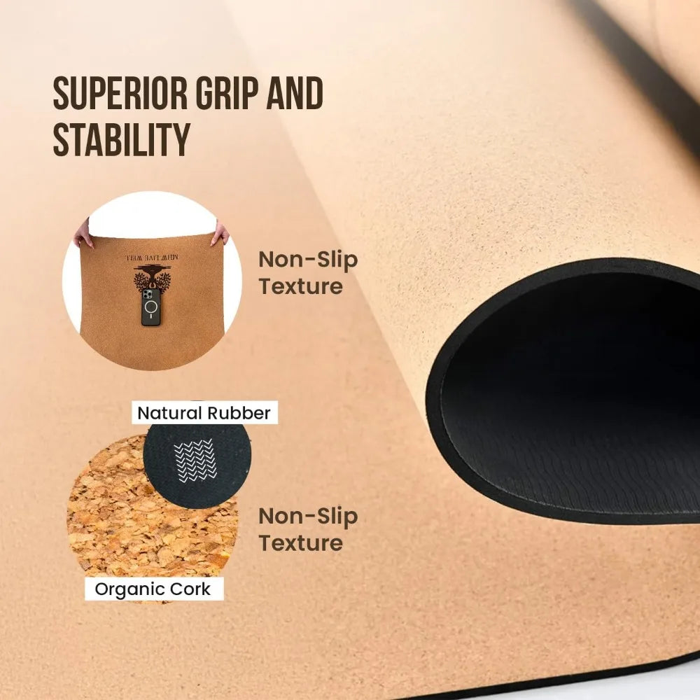 Eco-Friendly Cork and TPE Yoga Mats for Home Workouts - Extra Wide, Long, Foldable, Non-Slip, Odor-Resistant