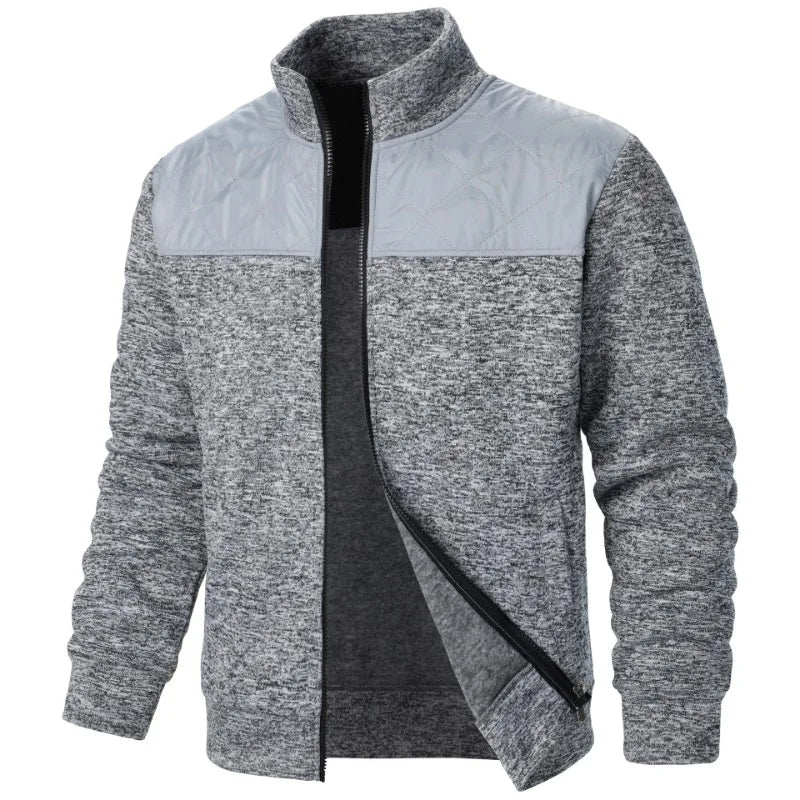 Men's Patchwork Sweatshirts Stand Collar Jacket Slim Fit Cardigan Streetwear Sportswear Casual Zip Up Coat Outdoor Tracksuit Men